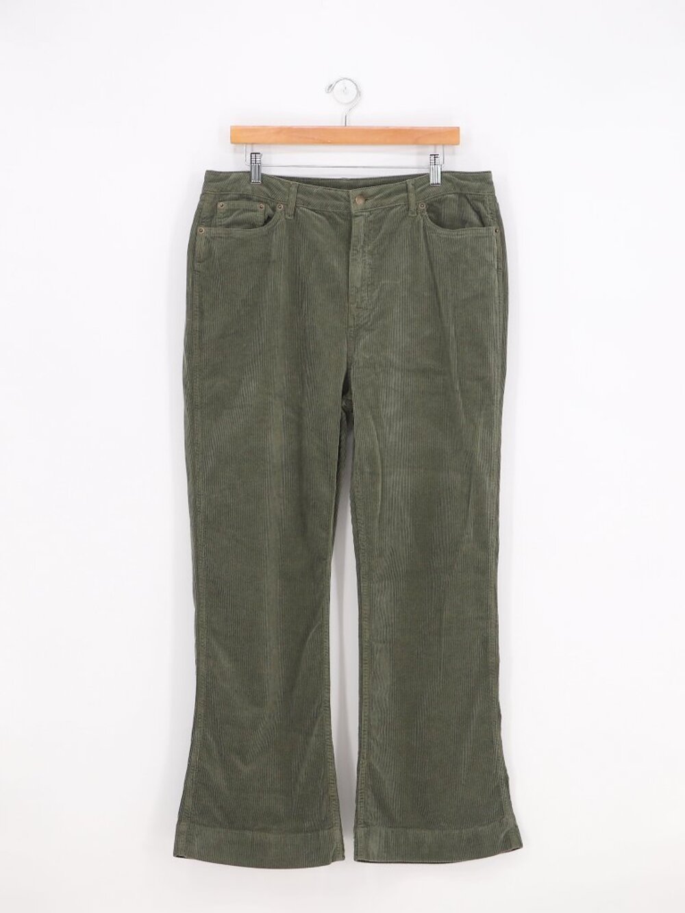 NWT WRAP London Flared Corduroy Trousers in Olive Green Size 14